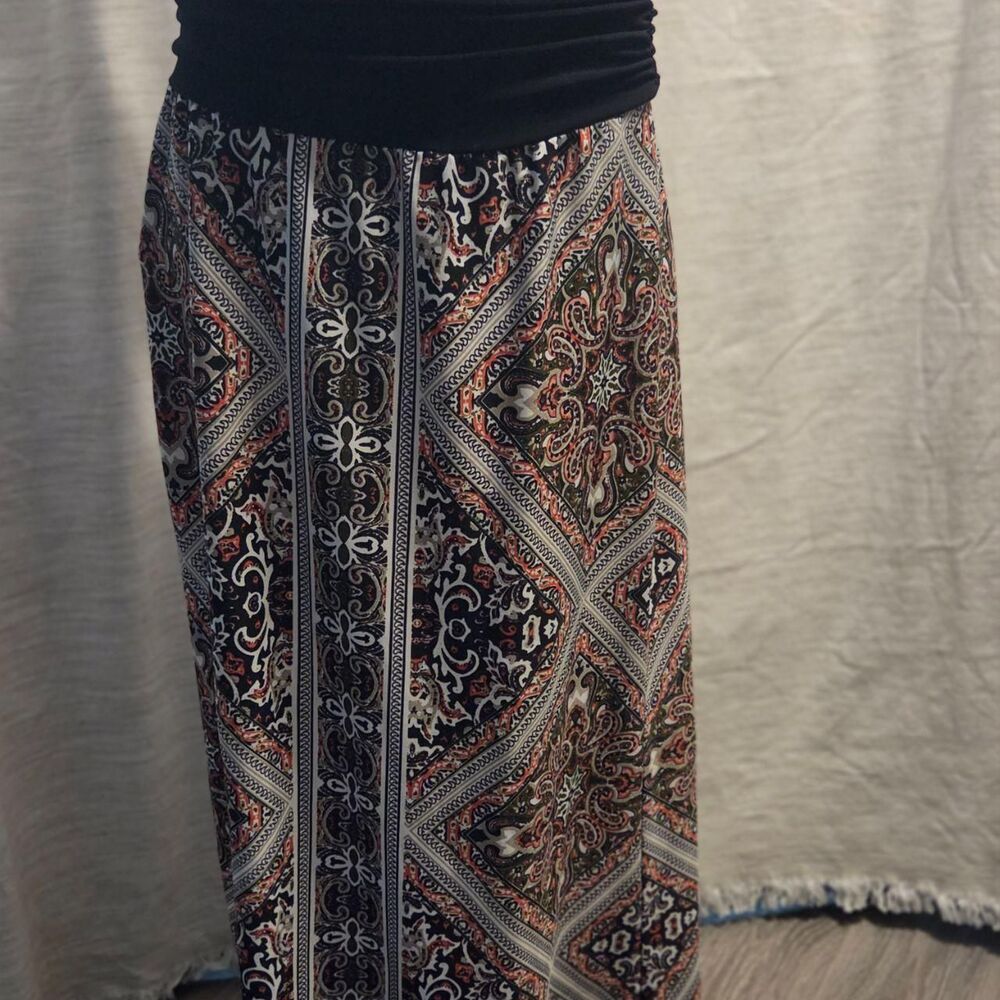 Boho Bodycon Maxi Skirt with Scrunched Waist Band, Stretch